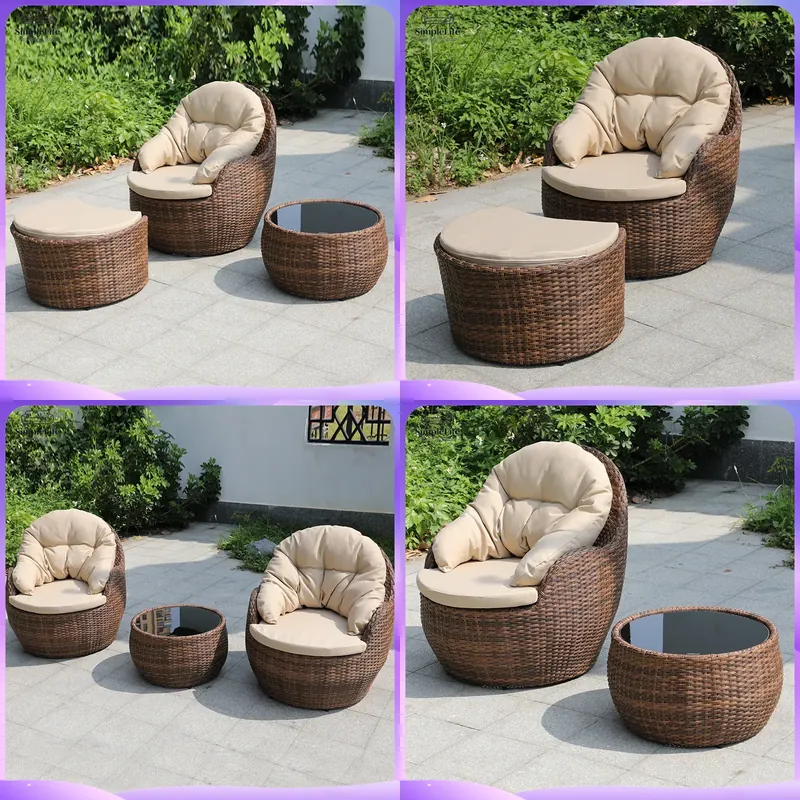Rattan Lounge Set - ชุดโซฟาหวายสำหรับระเบียงขนาดเล็ก ลานบ้าน สวน 3 ชิ้น พร้อมเก้าอี้หวายและโต๊ะกาแฟ