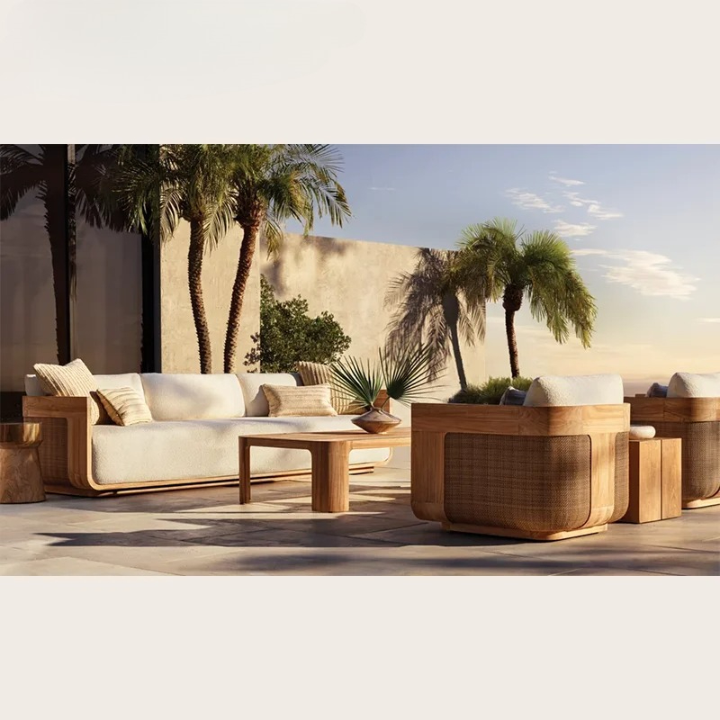 Outdoor Furniture Teak - โซฟาไม้สักกลางแจ้งชุดเฟอร์นิเจอร์สวนสําหรับสระว่ายน้ําสวนร้านอาหาร Park Apartment ใช้