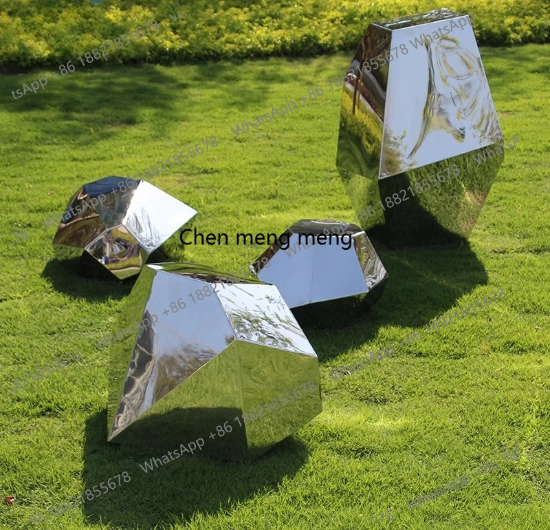 Outdoor Furniture Set Sale - งานประติมากรรมตกแต่งล็อบบี้สำนักงานขายบ้านตัวอย่าง รูปทรงเรขาคณิต สแตนเลส กระจก หิน งานศิลปะตั้งพื้นกลางแจ้ง