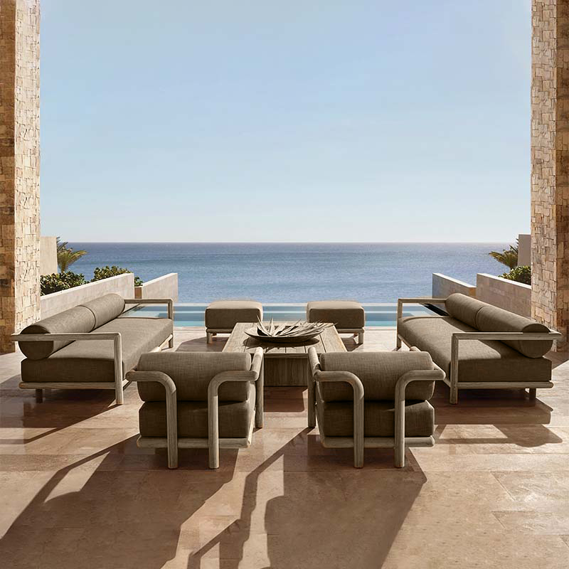 Outdoor Furniture Teak - ชุดโซฟาเฟอร์นิเจอร์กลางแจ้งสำหรับสวน, ชุดโซฟาไม้สักสำหรับระเบียงโรงแรมหรู, ชุดโต๊ะกาแฟและโซฟาสำหรับกลางแจ้ง