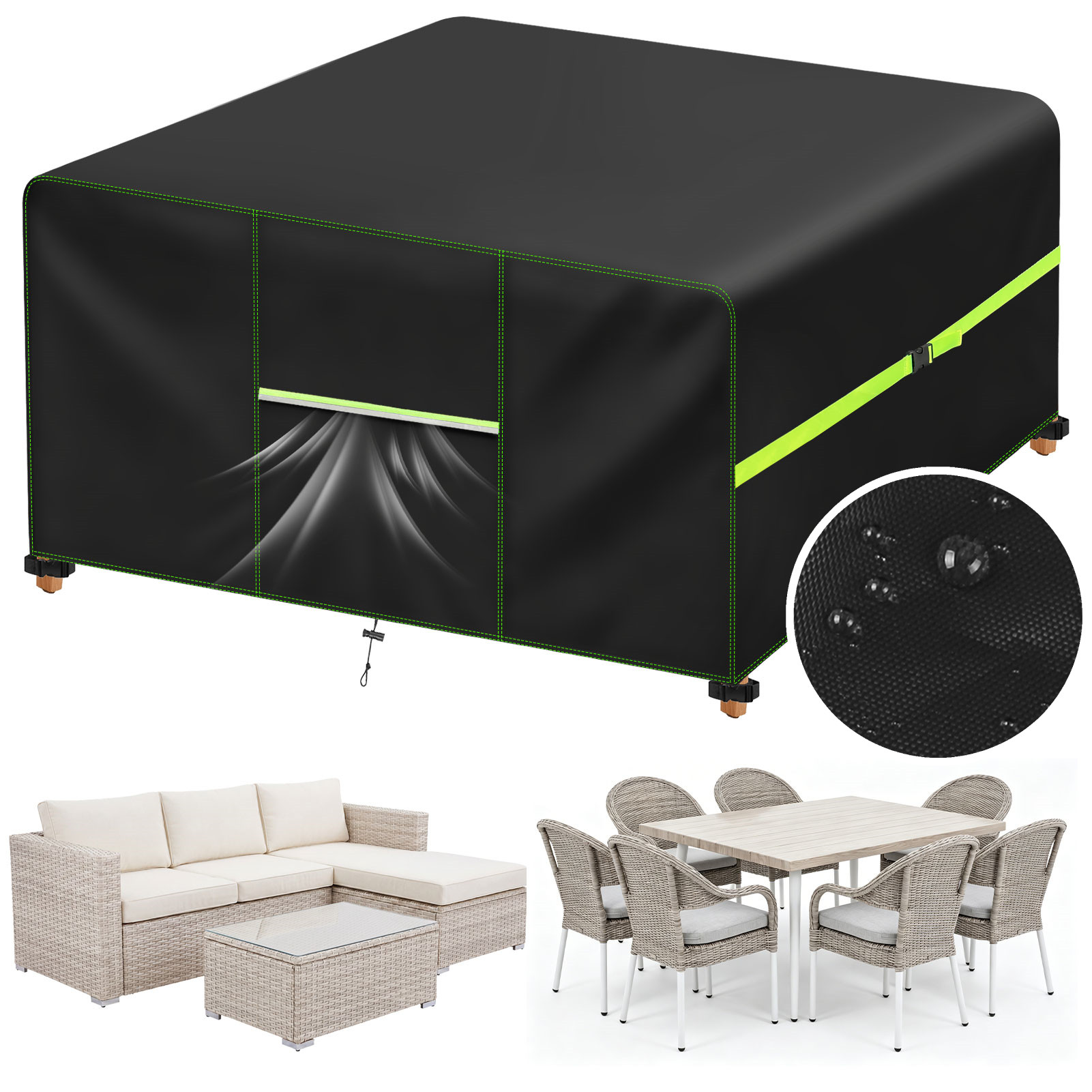 Outdoor Furniture Set Sale - ผ้าคลุมเฟอร์นิเจอร์สวนพร้อมช่องระบายอากาศกันน้ำลานบ้านหวายโซฟาชุดโต๊ะเก้าอี้ผ้าคลุม 210D อ็อกซ์ฟอร์ดกันลม 125/180/200/242 ซม.