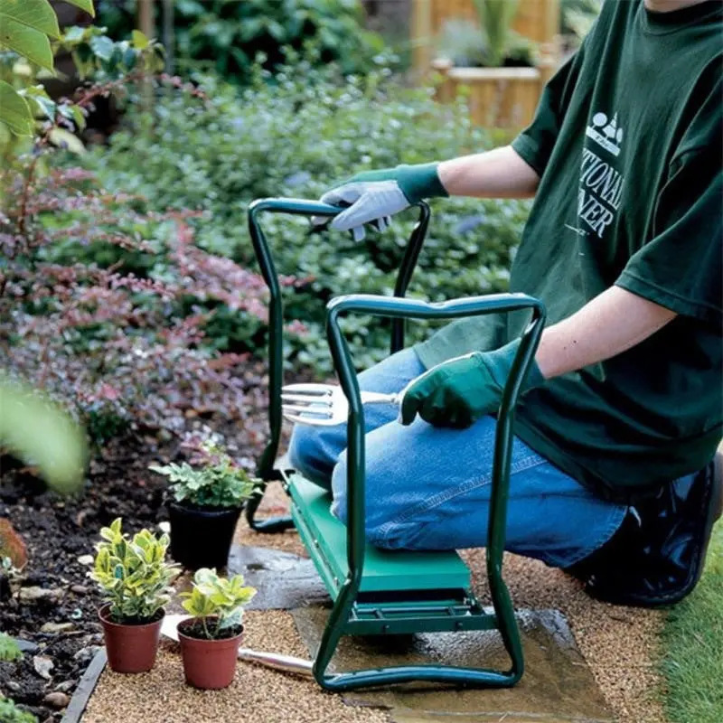 Garden Bench Metal - เก้าอี้นั่งคุกเข่าสำหรับทำสวน 1 ชิ้น, เก้าอี้นั่งคุกเข่าแบบใช้งานได้สองแบบสำหรับกลางแจ้งพร้อมกระเป๋าใส่อุปกรณ์, โต๊ะทำงานสำหรับทำสวน