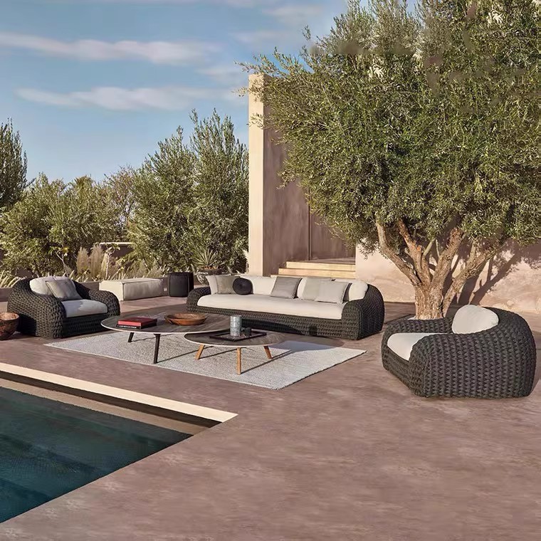 Outdoor Furniture Teak - ชุดโซฟาหวายกลางแจ้ง HYS สำหรับวิลล่า ลานบ้าน โรงแรม ห้องตัวอย่าง