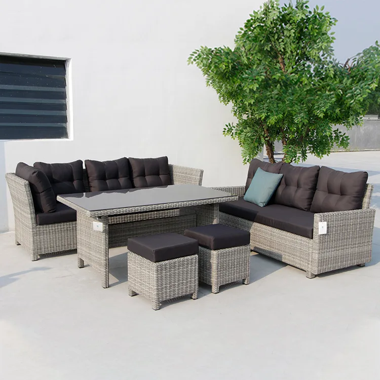 Rattan Lounge Set - ชุดโซฟาหวายสำหรับพักผ่อนกลางแจ้ง เฟอร์นิเจอร์สำหรับสวนและลานบ้าน พร้อมเก้าอี้นั่งแบบโค้ง สำหรับรับประทานอาหารและสนทนาในวิลล่า ทำจากวัสดุหวาย
