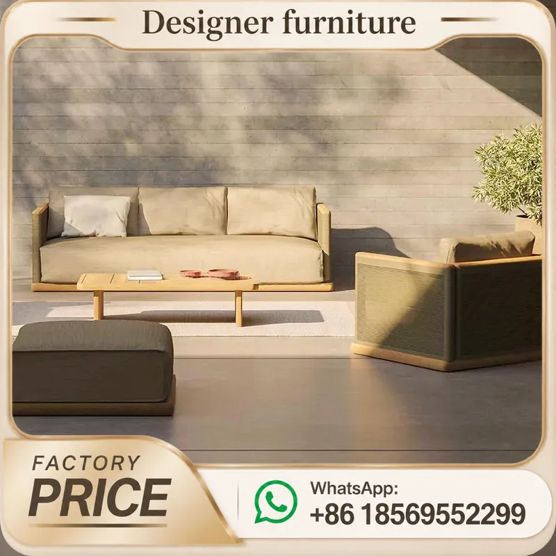 Outdoor Furniture Teak - ชุดโซฟาถักเชือกสำหรับกลางแจ้ง เฟอร์นิเจอร์สวนไม้สักกันน้ำ ทนทุกสภาพอากาศ พร้อมโต๊ะกาแฟสำหรับลานบ้านหรือวิลล่า