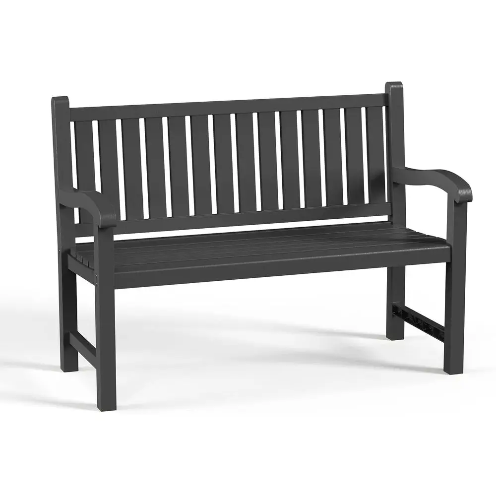 Garden Bench Metal - ม้านั่งเรซินสำหรับ 2 คน, ที่นั่งแบบมีแผ่นไม้กันน้ำสำหรับสวน, ลานหลังบ้าน, ระเบียง
