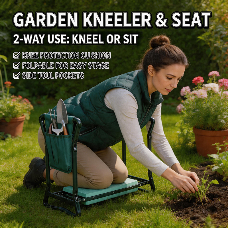 Garden Bench Metal - เก้าอี้พับสำหรับทำสวนพร้อมเบาะรองเข่าแบบหนานุ่ม ทนทาน ใช้งานได้หลากหลาย เหมาะสำหรับทำสวน