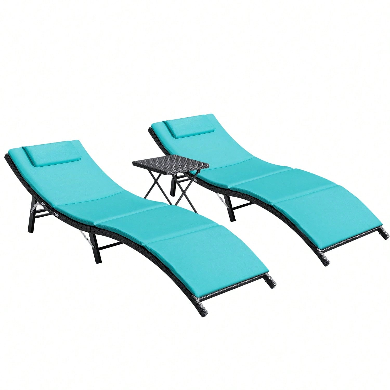 Rattan Lounge Set - ชุดเฟอร์นิเจอร์กลางแจ้ง 3 ชิ้น เก้าอี้พักผ่อนแบบปรับระดับได้ วัสดุ PE