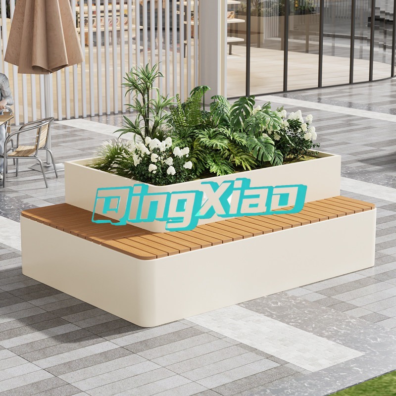 Garden Bench Metal - ม้านั่งกลางแจ้งพร้อมกระถางปลูกต้นไม้ในตัว ทนทานต่อสภาพอากาศ ทำจากไม้พลาสติกคอมโพสิต เหมาะสำหรับใช้ในลานบ้าน ห้างสรรพสินค้า สวนสาธารณะ