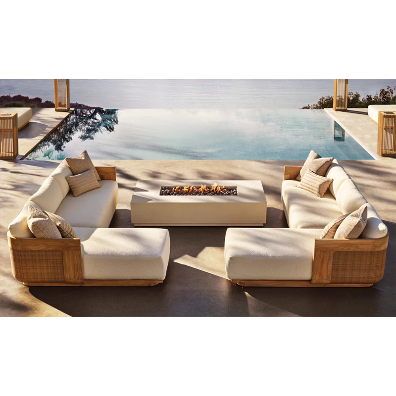 Outdoor Furniture Teak - ชุดเฟอร์นิเจอร์สวนหรูหรา ดีไซน์ทันสมัย สำหรับลานพักผ่อน แบบโมดูลาร์ โซฟาไม้สักกลางแจ้ง รูปทรงมุม