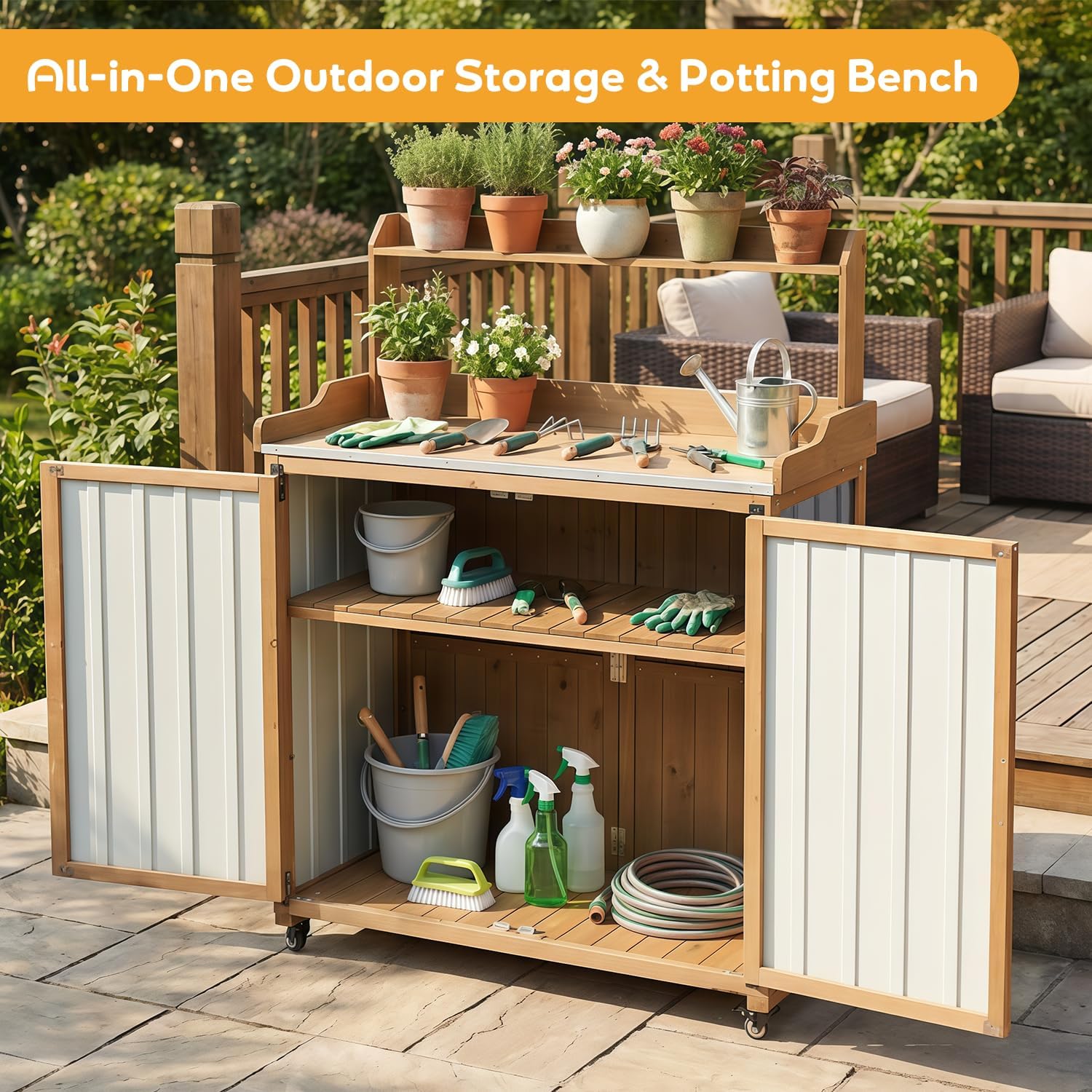 โต๊ะวางกระถางต้นไม้กลางแจ้ง ตู - Garden Bench Metal บทวิจารณ์และราคา