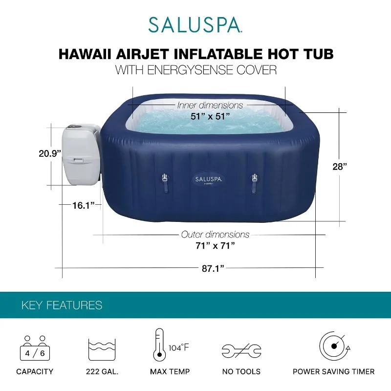 อ่างน้ำร้อนเป่าลม SaluSpa AirJ - Inflatable Hot Tub บทวิจารณ์และราคา