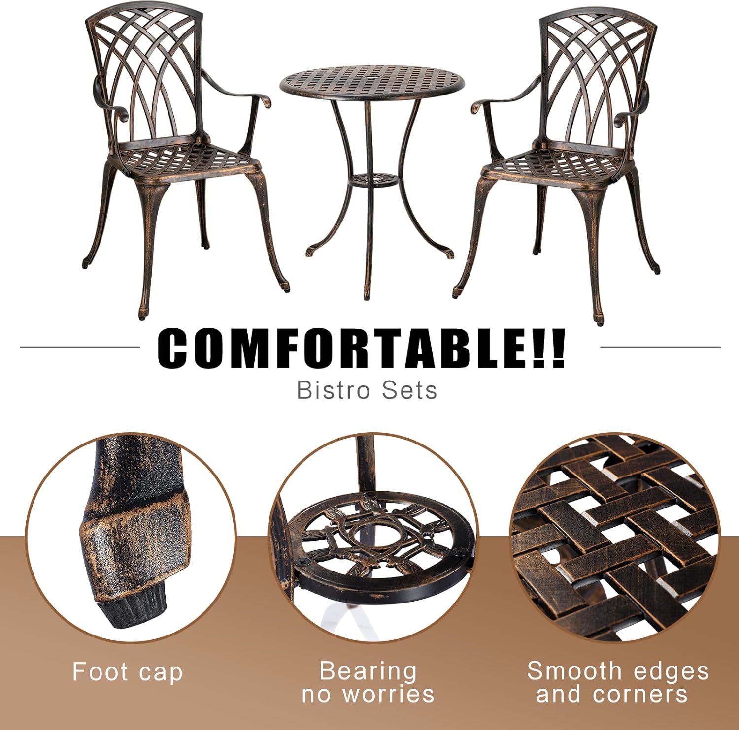 ชุดบิสโทรกลางแจ้ง 3 ชิ้น ทำจาก - Outdoor Furniture Patio บทวิจารณ์และราคา