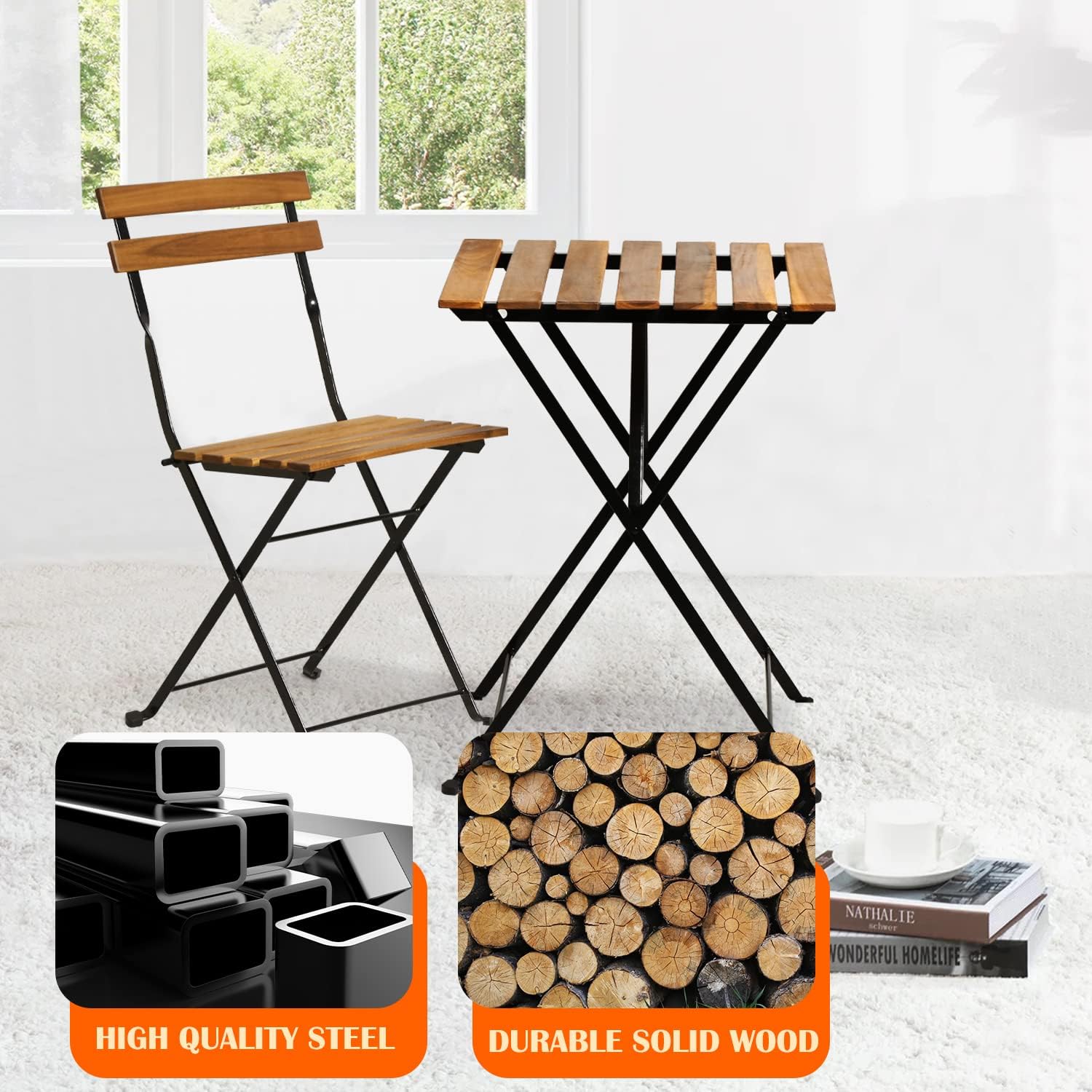 ชุดโต๊ะบิสโทรพับได้ 3 ชิ้น ทำจ - Outdoor Furniture Patio บทวิจารณ์และราคา