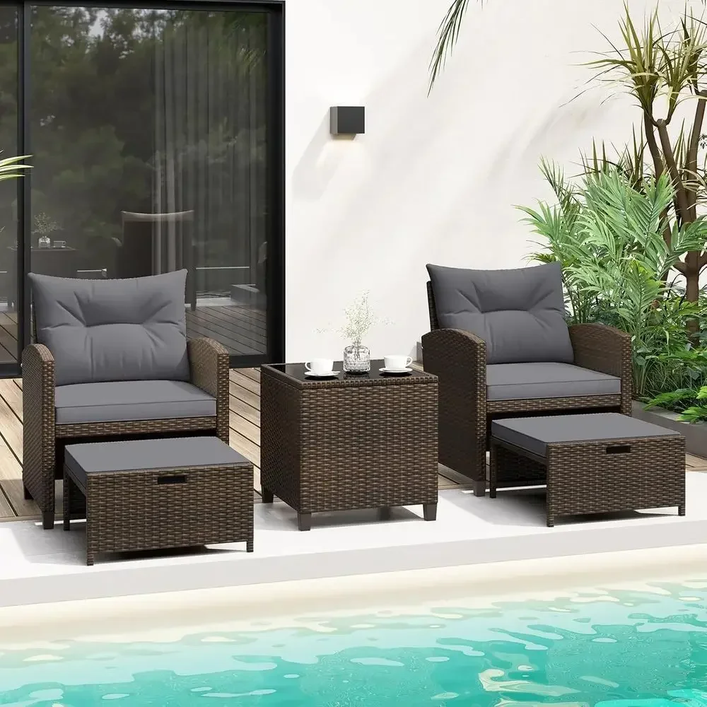 ชุดเฟอร์นิเจอร์ลานบ้าน 5 ชิ้นพ - Rattan Lounge Set บทวิจารณ์และราคา