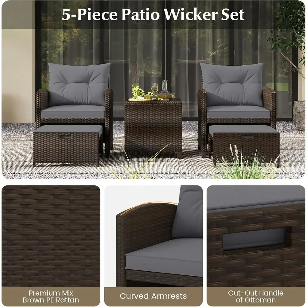ชุดเฟอร์นิเจอร์ลานบ้าน 5 ชิ้นพ - Rattan Lounge Set บทวิจารณ์และราคา