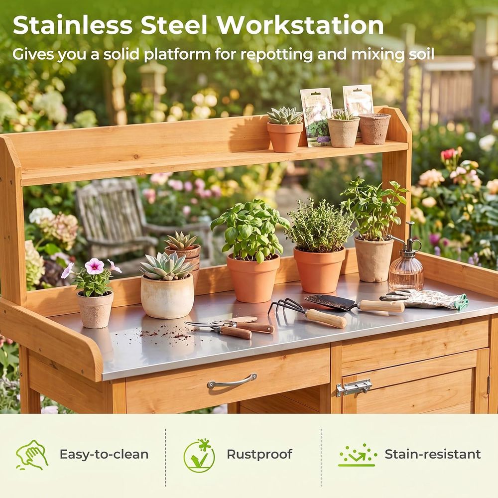 โต๊ะทำงานในสวนกลางแจ้งพร้อมตู้ - Garden Bench Metal บทวิจารณ์และราคา