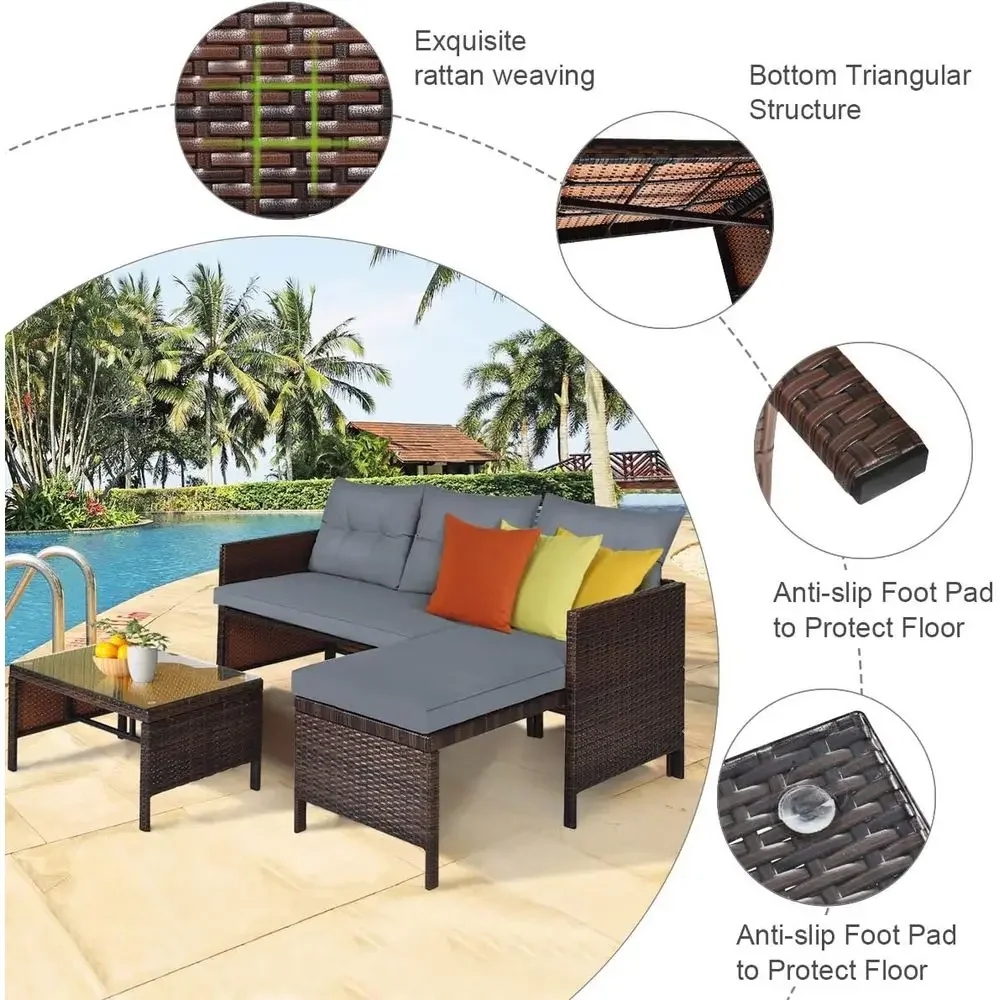 ชุดเฟอร์นิเจอร์ระเบียงหวาย 3 ช - Rattan Lounge Set บทวิจารณ์และราคา