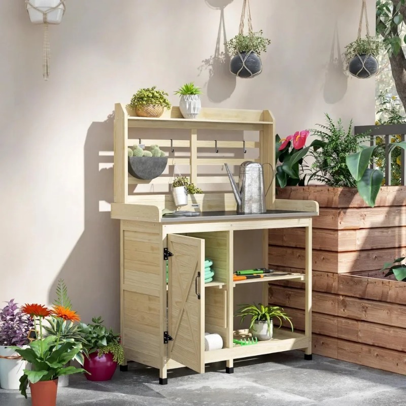 โต๊ะทำงานในสวนพร้อมตู้เก็บของ  - Garden Bench Metal บทวิจารณ์และราคา