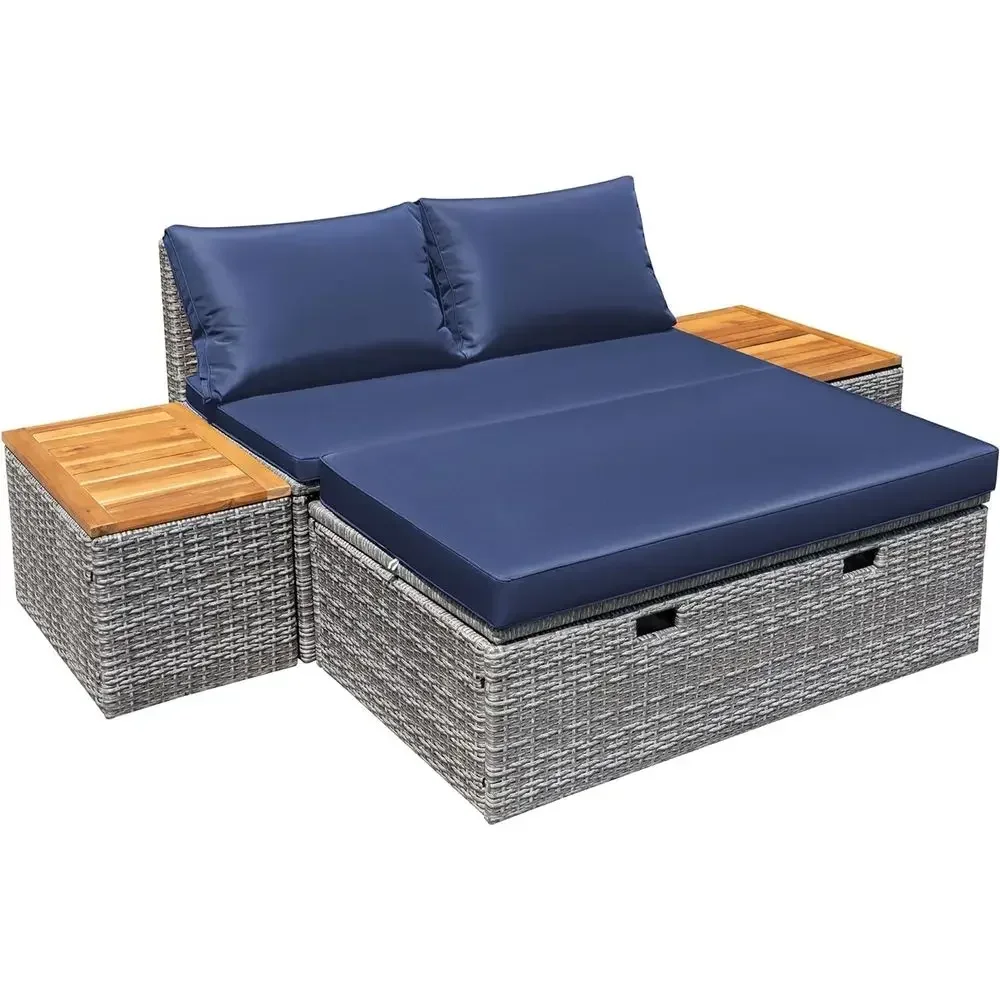 ชุดเตียงนอนกลางแจ้งสีน้ำเงินกร - Rattan Lounge Set บทวิจารณ์และราคา