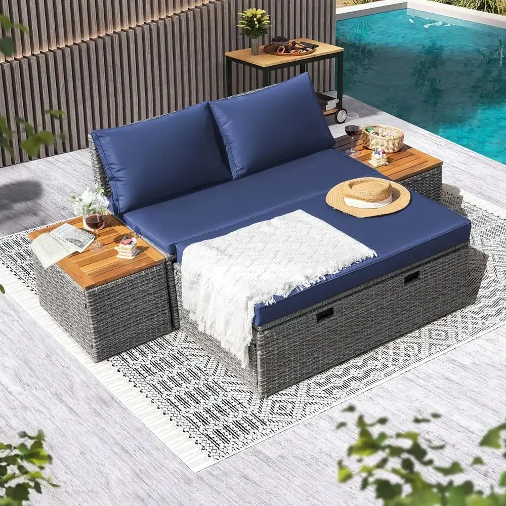 ชุดเตียงนอนกลางแจ้งสีน้ำเงินกร - Rattan Lounge Set บทวิจารณ์และราคา