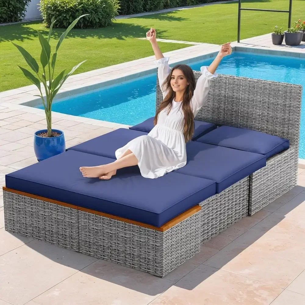 ชุดเตียงนอนกลางแจ้งสีน้ำเงินกร - Rattan Lounge Set บทวิจารณ์และราคา